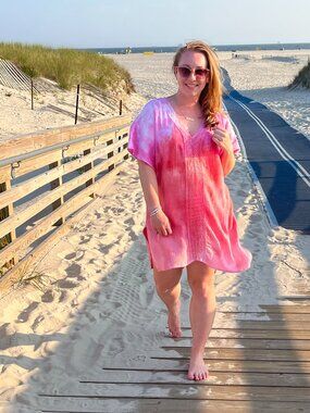 Women's Large Coral & Pink Ombre Tie-Dye Swim Cover Up